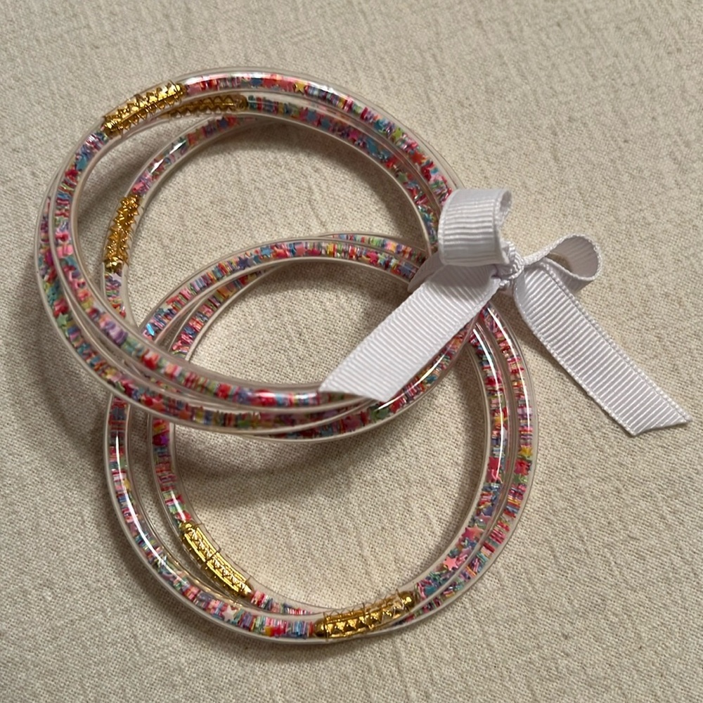 Glitter Jelly Bangle Set Women Glitter Filled Silicone Bracelet Girls NWOT Stars